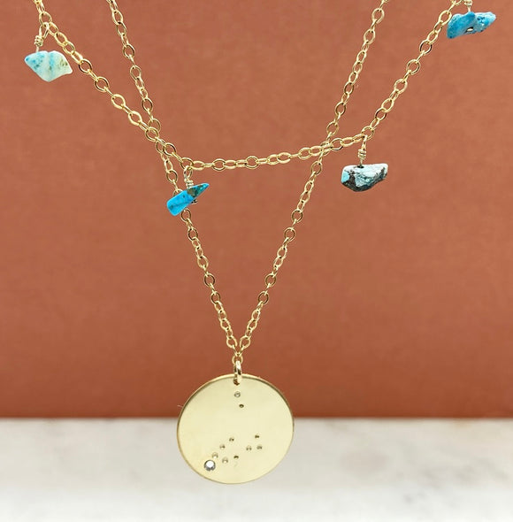 Gold Filled Drop Birthstone Constellation Necklace Set