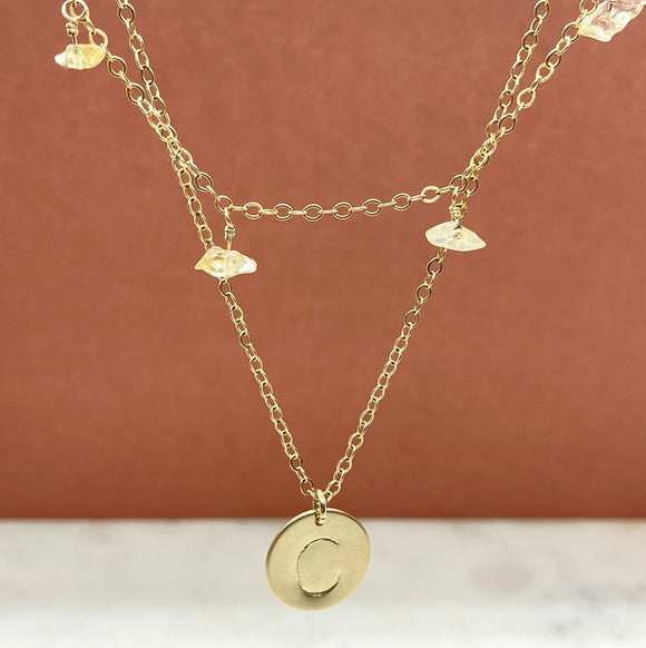 Gold Filled Drop Birthstone Initial Necklace Set