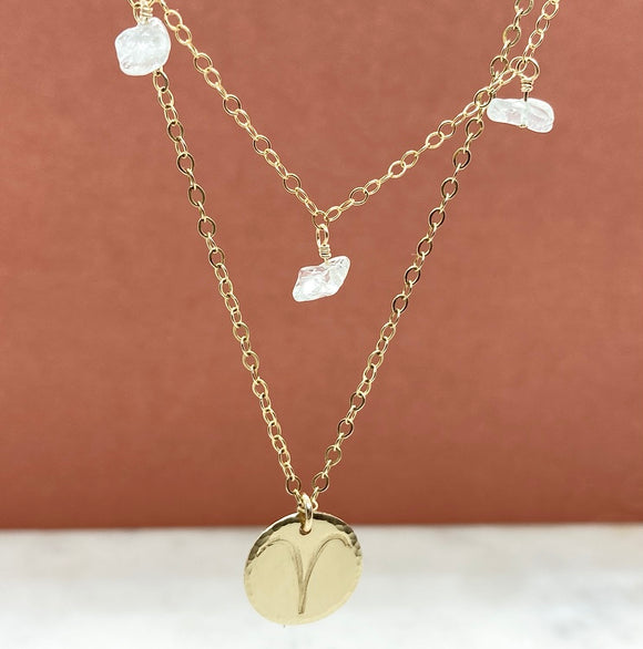 Gold Filled Drop Birthstone Zodiac Necklace Set