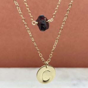 Gold Filled Single Birthstone Initial Necklace Set