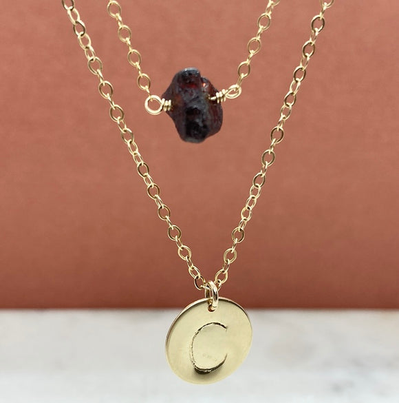 Gold Filled Single Birthstone Initial Necklace Set