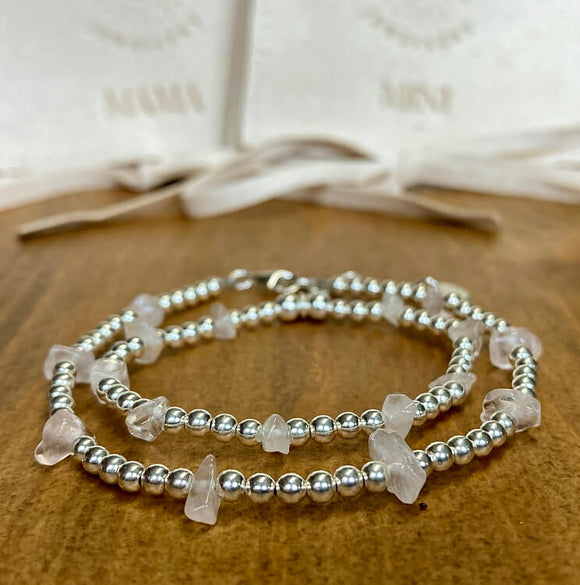 Sterling Silver Beaded Mama & Mini Bracelet Set