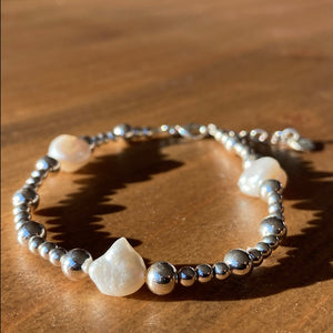 Sterling Silver Keshi Pearl Bracelet