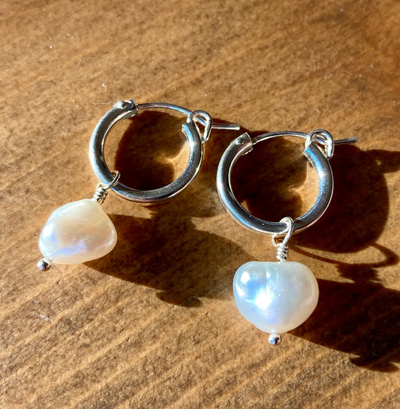 Sterling Silver Keshi Pearl Drop Earrings