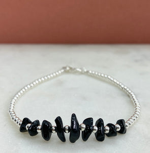 Sterling Silver Beaded Black Tourmaline Bracelet