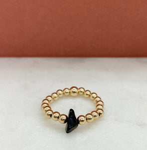 Gold Filled Beaded Black Tourmaline Ring