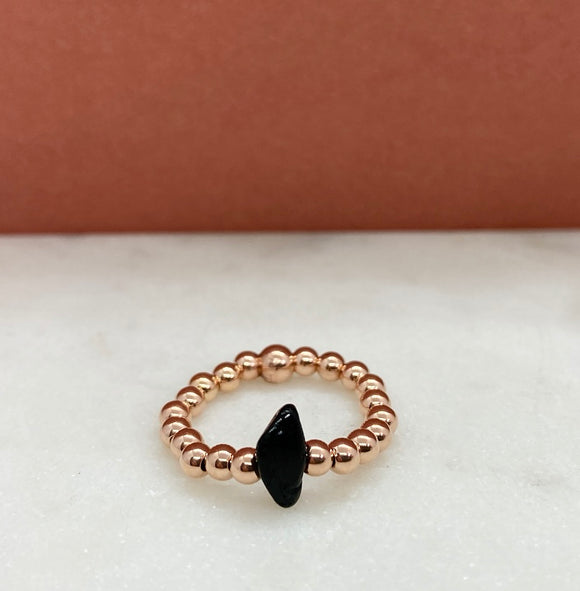 Rose Gold Filled Beaded Black Tourmaline Ring