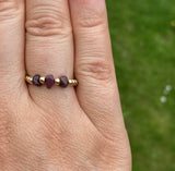 Gold Filled Triple Stone Beaded Birthstone Ring