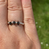 Sterling Silver Triple Stone Beaded Black Tourmaline Ring