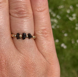 Gold Filled Triple Stone Beaded Black Tourmaline Ring