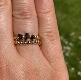 Gold Filled Triple Stone Beaded Black Tourmaline Ring