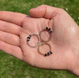 Sterling Silver Triple Stone Beaded Black Tourmaline Ring