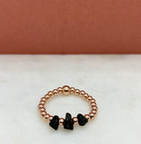 Rose Gold Filled Triple Stone Beaded Black Tourmaline Ring