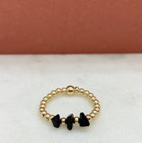 Gold Filled Triple Stone Beaded Black Tourmaline Ring