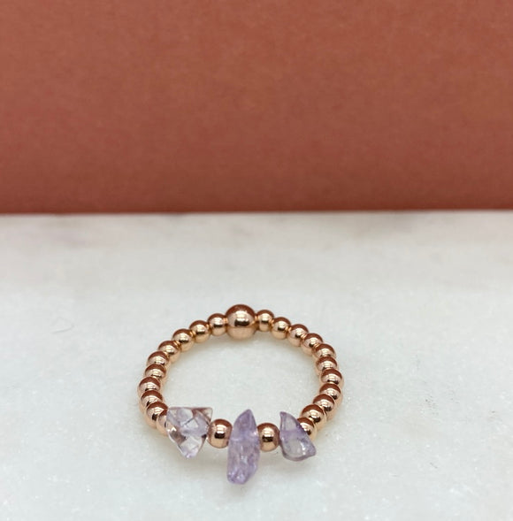 Rose Gold Filled Triple Stone Beaded Birthstone Ring
