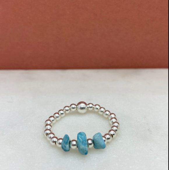 Sterling Silver Triple Stone Beaded Birthstone Ring