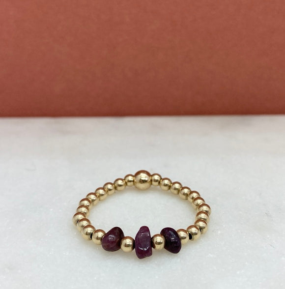 Gold Filled Triple Stone Beaded Birthstone Ring