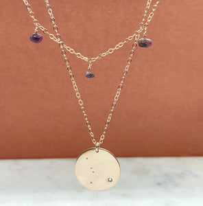 Rose Gold Filled Drop Birthstone Constellation Necklace Set