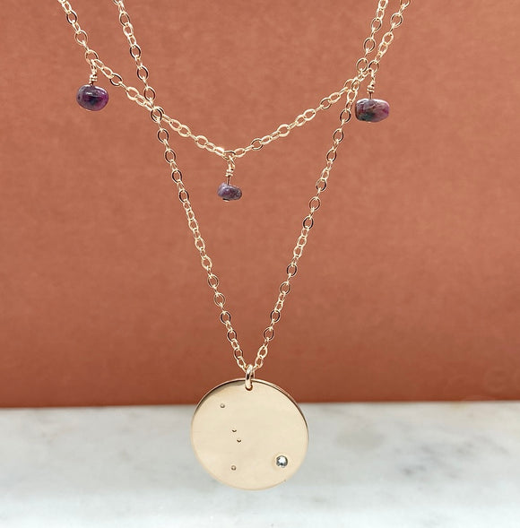Rose Gold Filled Drop Birthstone Constellation Necklace Set