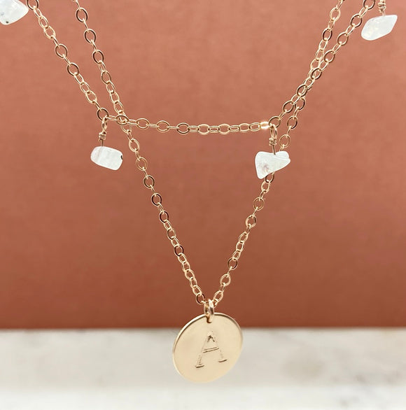Rose Gold Filled Drop Birthstone Initial Necklace Set