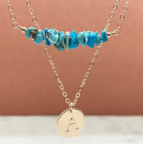 Rose Gold Filled Multi Birthstone Initial Necklace Set