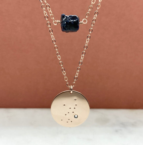 Rose Gold Filled Single Birthstone Constellation Necklace Set