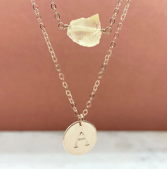 Rose Gold Filled Single Birthstone Initial Necklace Set