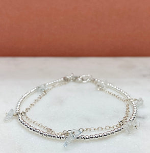 Sterling Silver Drop Birthstone Beaded Double Bracelet