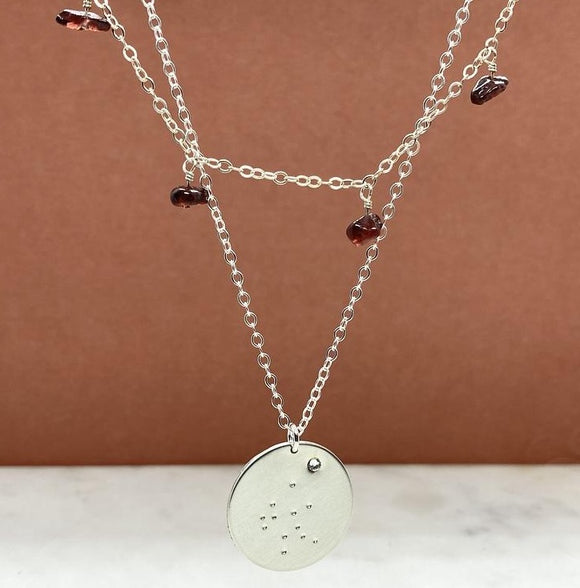 Sterling Silver Drop Birthstone Constellation Necklace Set