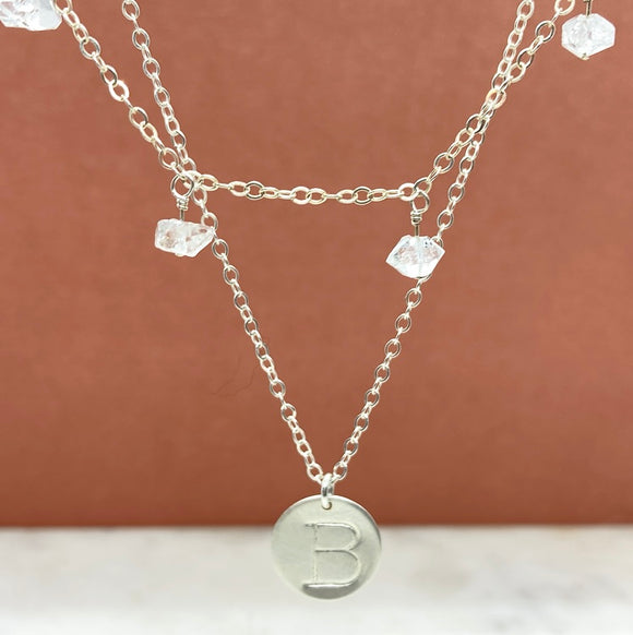 Sterling Silver Drop Birthstone Initial Necklace Set