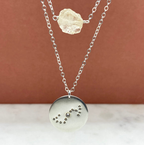 Sterling Silver Single Birthstone Constellation Necklace Set