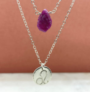 Sterling Silver Single Birthstone Zodiac Necklace Set